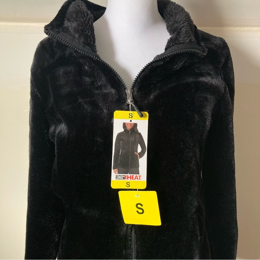 32 Degrees Heat Black Faux Fur Collared Light Jacket size Small - Picture 4 of 7